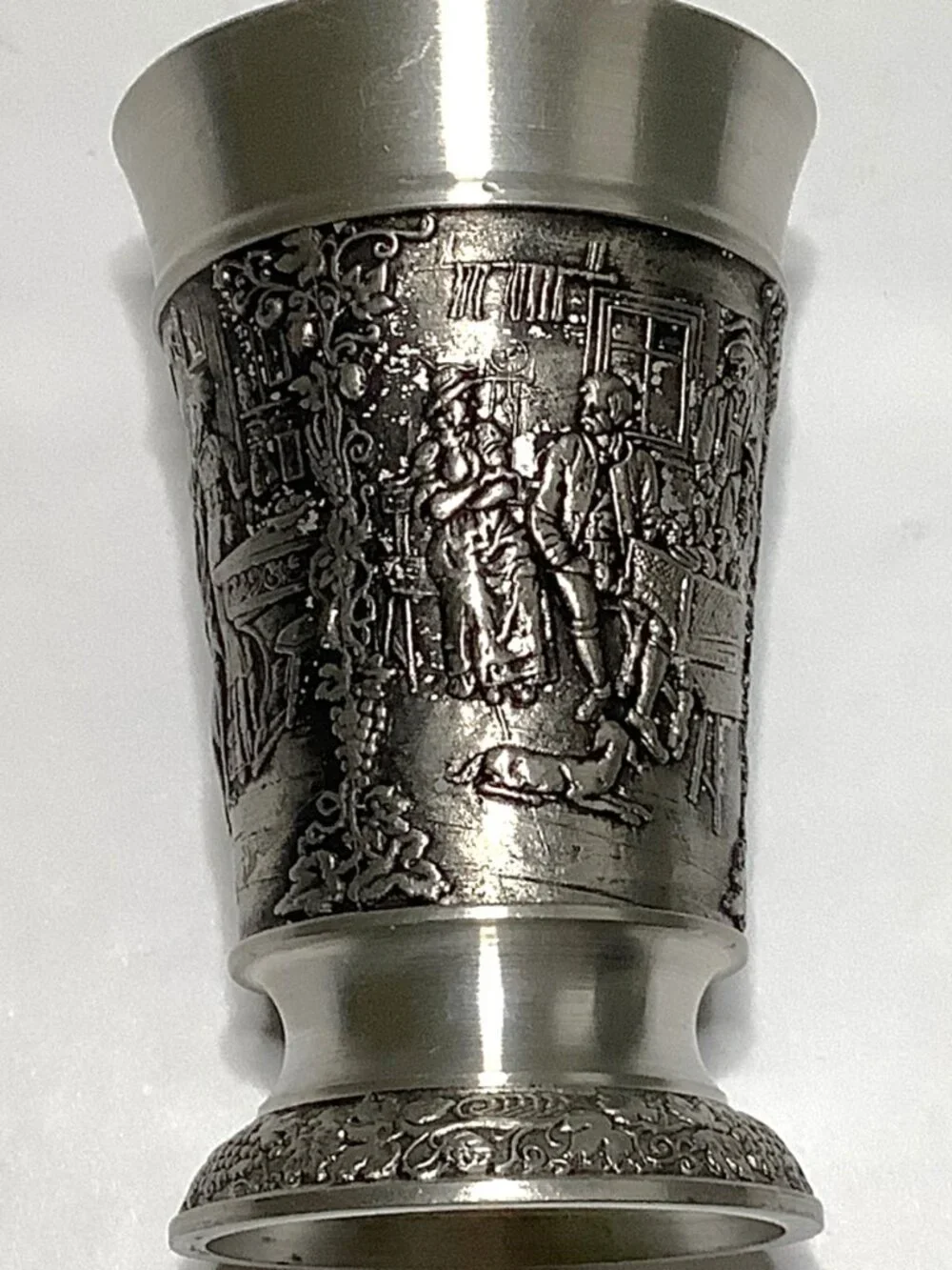 Vintage German Zinn-Becker Embossed Pewter Shot Glass Marked 95% Zinn